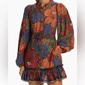 NWT Farm Rio Stitched Black Long Sleeve Mini Dress with Beaded Belt XXS-Small